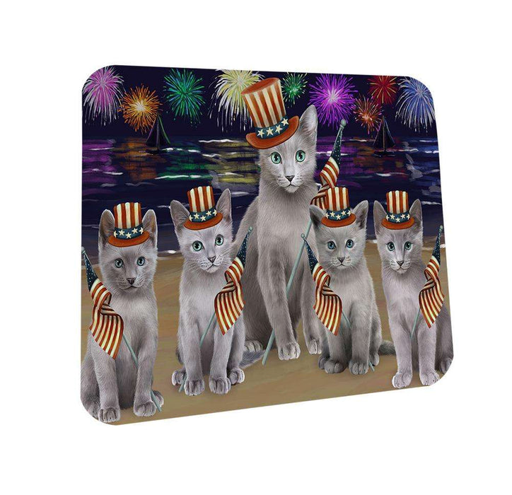 4th of July Independence Day Firework Russian Blue Cats Coasters Set of 4 CST52021