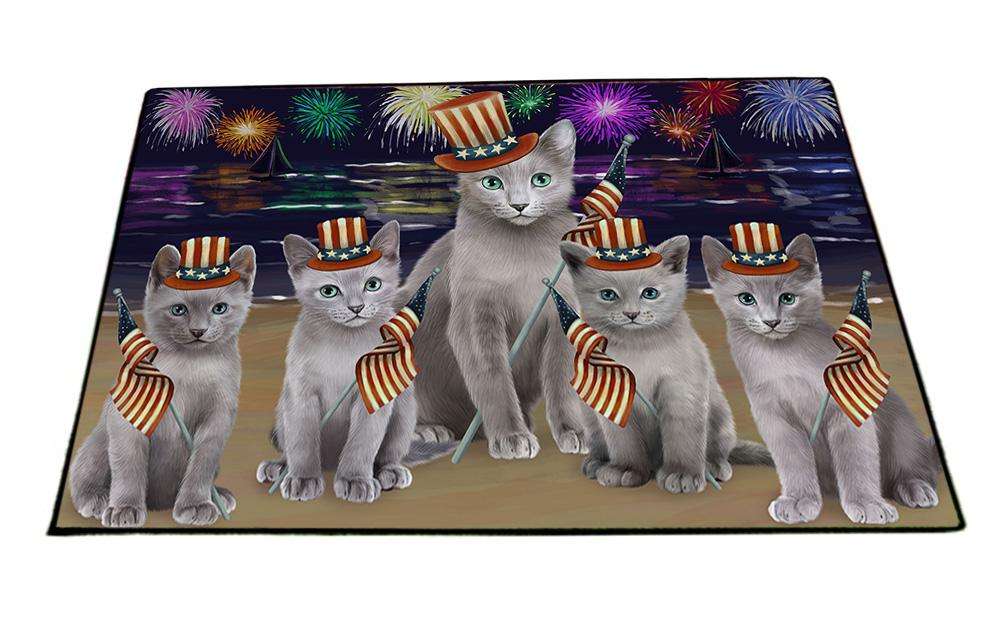 4th of July Independence Day Firework Russian Blue Cats Floormat FLMS51465