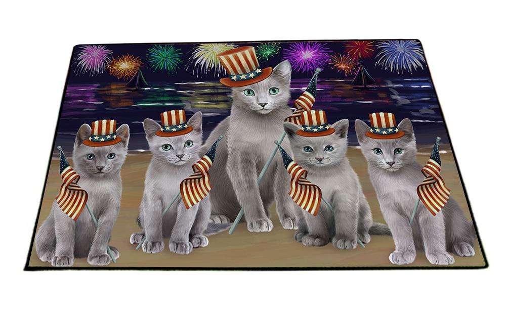 4th of July Independence Day Firework Russian Blue Cats Floormat FLMS51696