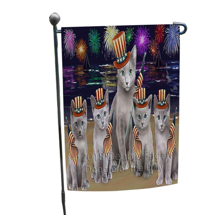 4th of July Independence Day Firework Russian Blue Cats Garden Flag GFLG52059