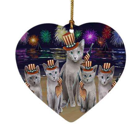 4th of July Independence Day Firework Russian Blue Cats Heart Christmas Ornament HPOR52062