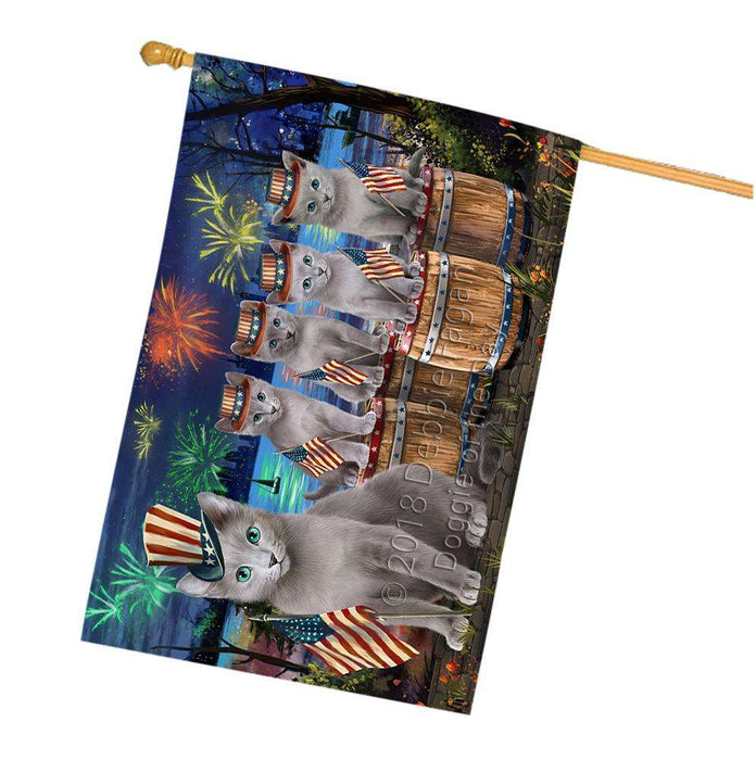 4th of July Independence Day Firework Russian Blue Cats House Flag FLG54312