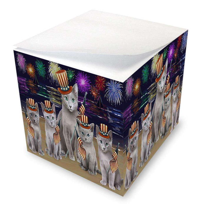 4th of July Independence Day Firework Russian Blue Cats Note Cube NOC52062