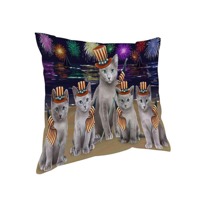 4th of July Independence Day Firework Russian Blue Cats Pillow PIL64612