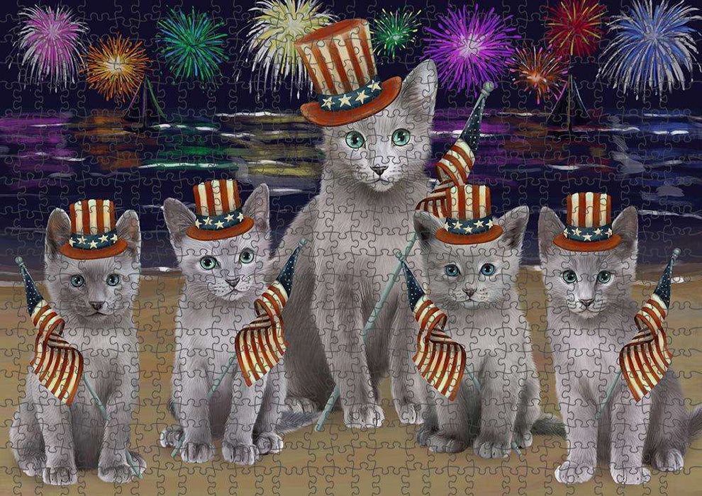 4th of July Independence Day Firework Russian Blue Cats Puzzle with Photo Tin PUZL61287
