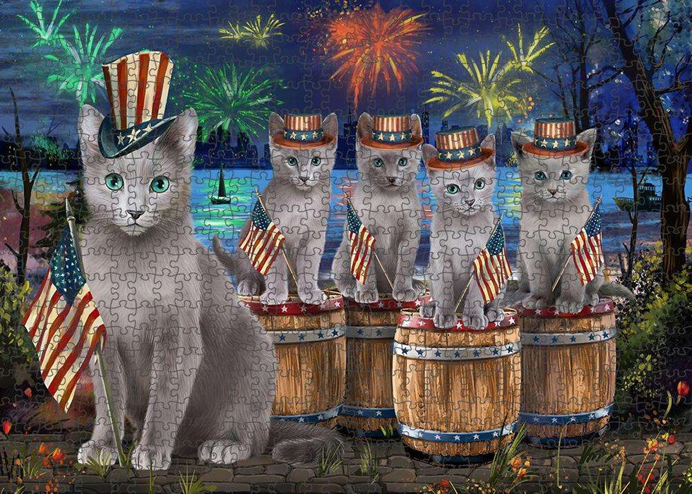 4th of July Independence Day Firework Russian Blue Cats Puzzle with Photo Tin PUZL83612