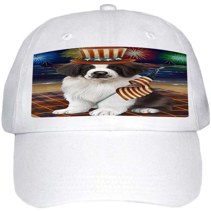 4th of July Independence Day Firework Saint Bernard Dog Ball Hat Cap HAT52584