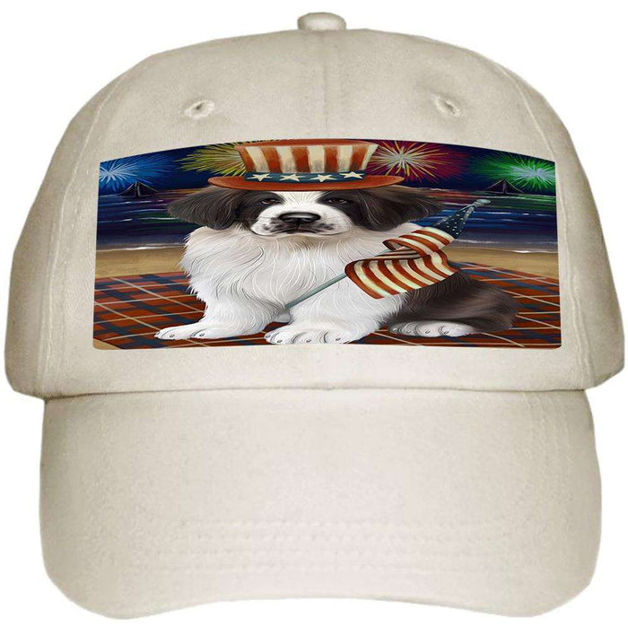 4th of July Independence Day Firework Saint Bernard Dog Ball Hat Cap HAT52584
