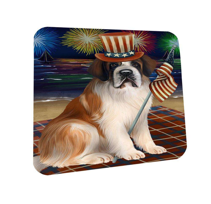 4th of July Independence Day Firework Saint Bernard Dog Coasters Set of 4 CST49675