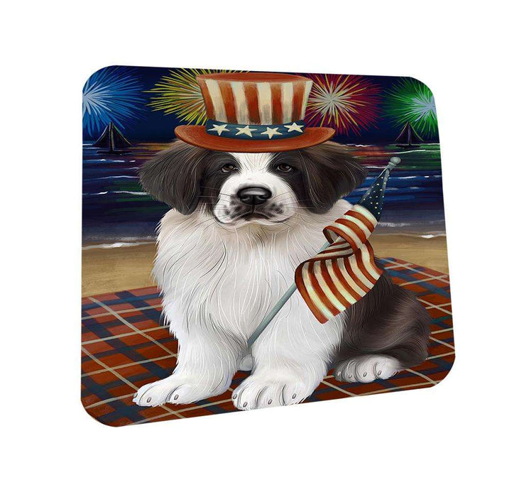 4th of July Independence Day Firework Saint Bernard Dog Coasters Set of 4 CST49677