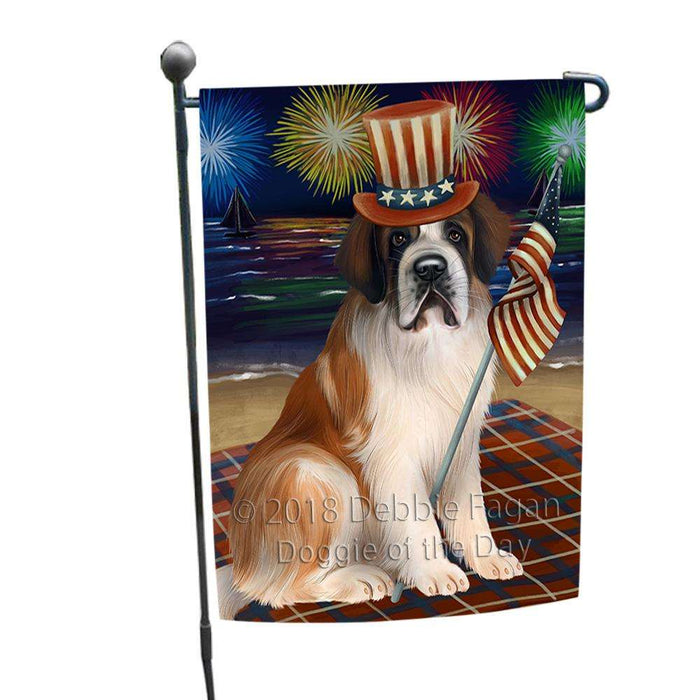 4th of July Independence Day Firework Saint Bernard Dog Garden Flag GFLG49444