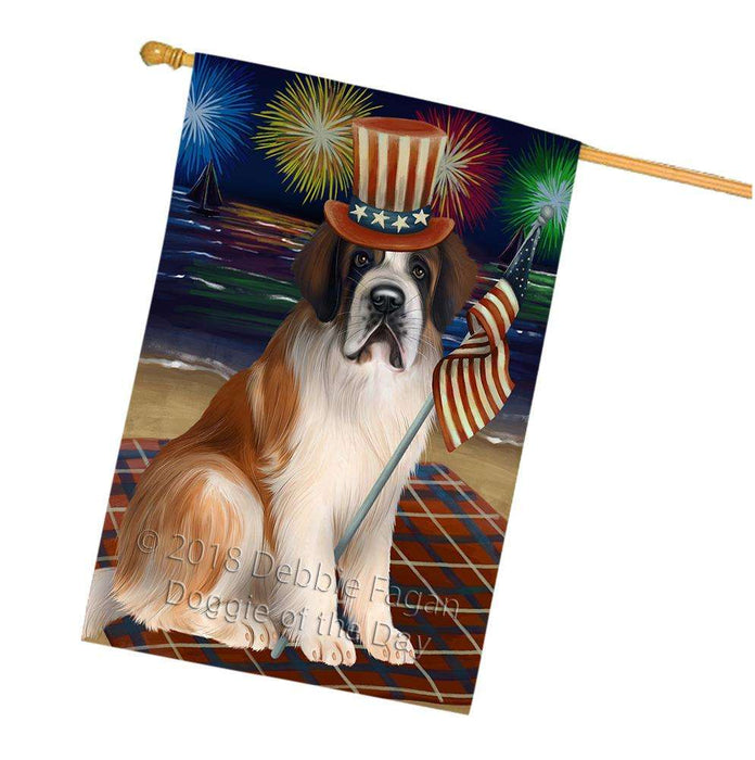 4th of July Independence Day Firework Saint Bernard Dog House Flag FLG49580