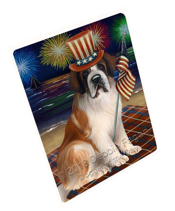 4th of July Independence Day Firework Saint Bernard Dog Large Refrigerator / Dishwasher Magnet RMAG57426