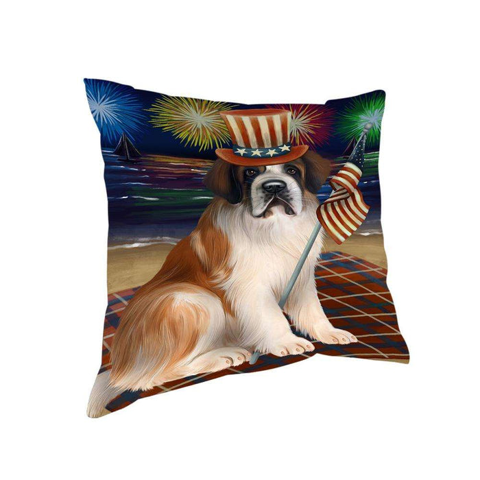 4th of July Independence Day Firework Saint Bernard Dog Pillow PIL54316