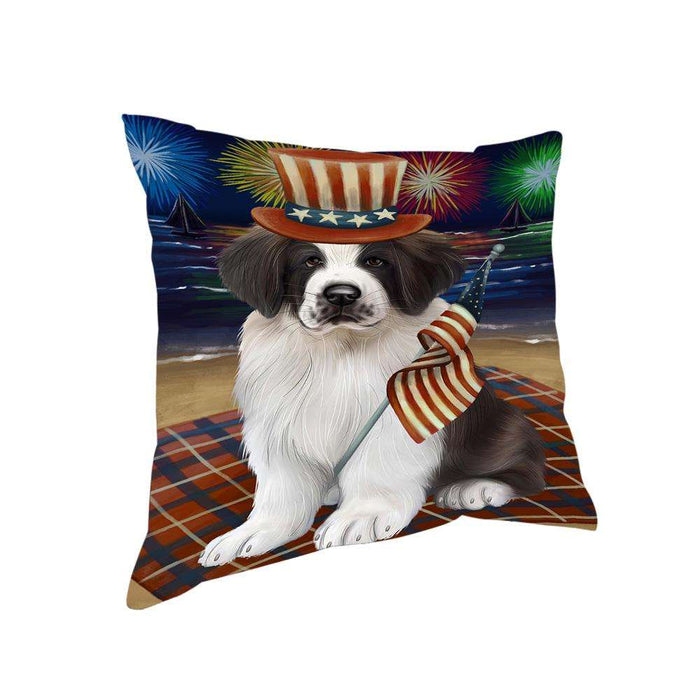 4th of July Independence Day Firework Saint Bernard Dog Pillow PIL54324