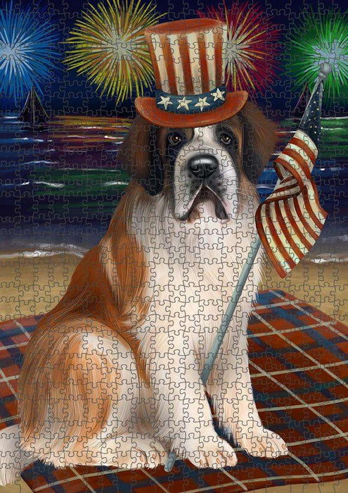 4th of July Independence Day Firework Saint Bernard Dog Puzzle with Photo Tin PUZL52551