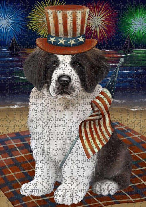 4th of July Independence Day Firework Saint Bernard Dog Puzzle with Photo Tin PUZL52557