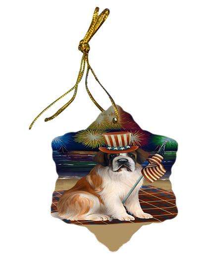 4th of July Independence Day Firework Saint Bernard Dog Star Porcelain Ornament SPOR49607