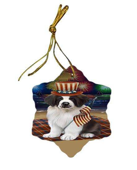 4th of July Independence Day Firework Saint Bernard Dog Star Porcelain Ornament SPOR49609