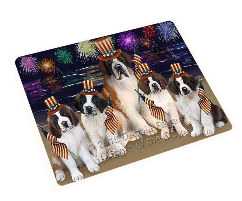 4th of July Independence Day Firework Saint Bernard Dog Tempered Cutting Board C52713