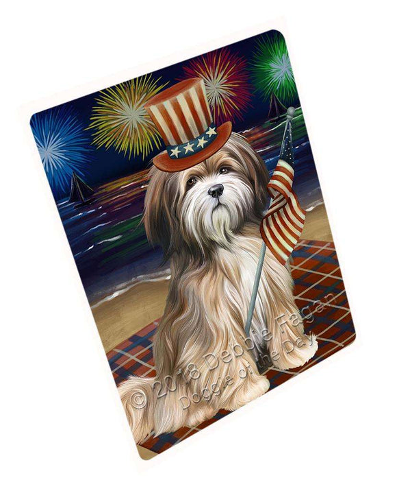4th of July Independence Day Firework Saint Bernard Dog Tempered Cutting Board C52719