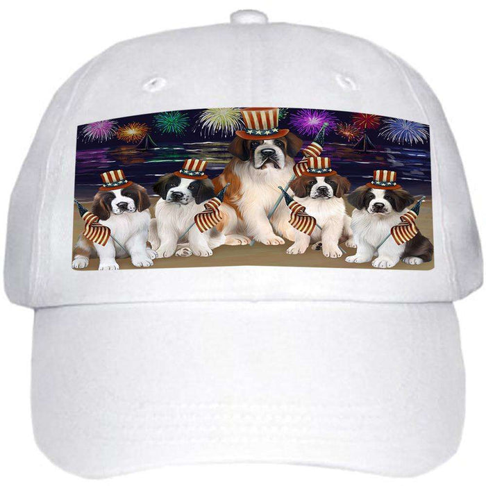 4th of July Independence Day Firework Saint Bernards Dog Ball Hat Cap HAT52581