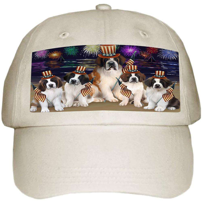4th of July Independence Day Firework Saint Bernards Dog Ball Hat Cap HAT52581