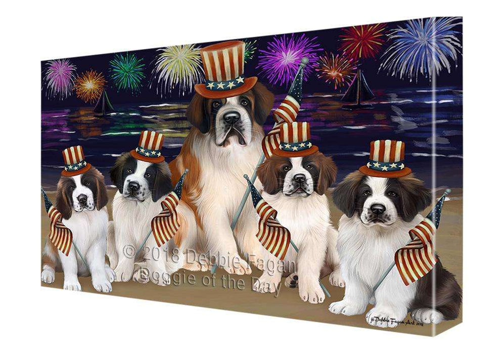4th of July Independence Day Firework Saint Bernards Dog Canvas Wall Art CVS62287