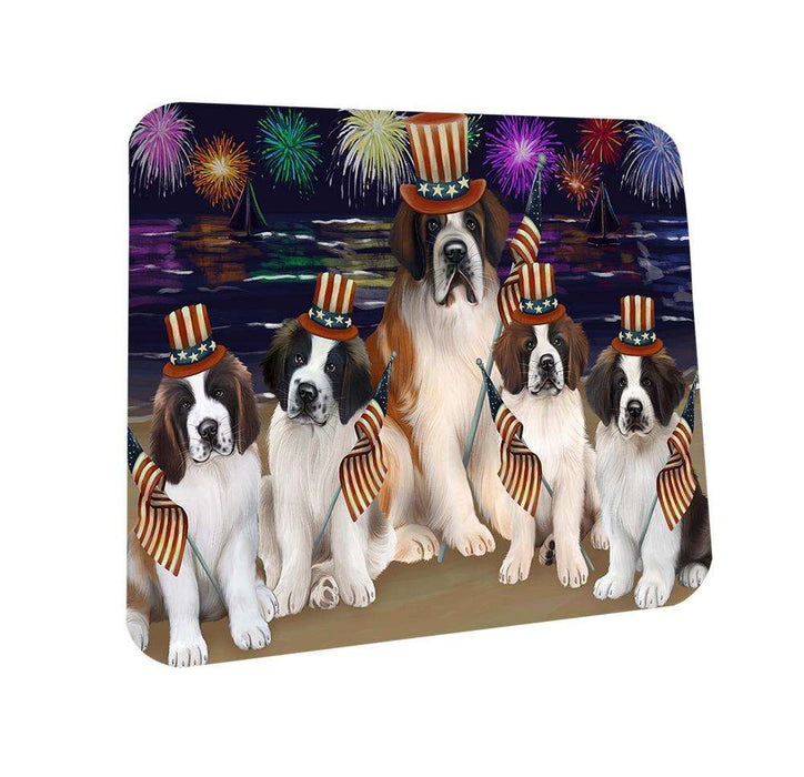 4th of July Independence Day Firework Saint Bernards Dog Coasters Set of 4 CST49676