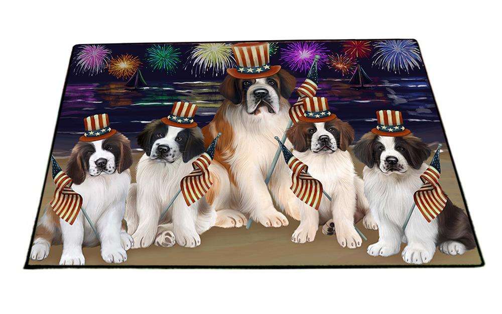 4th of July Independence Day Firework Saint Bernards Dog Floormat FLMS50001