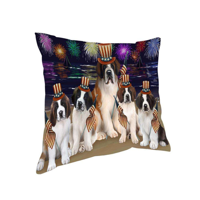 4th of July Independence Day Firework Saint Bernards Dog Pillow PIL54320