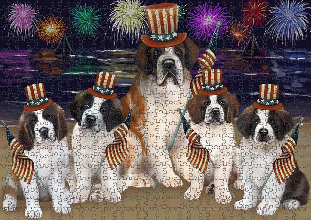 4th of July Independence Day Firework Saint Bernards Dog Puzzle with Photo Tin PUZL52554
