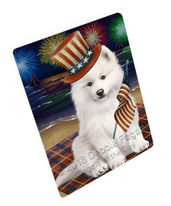 4th of July Independence Day Firework Samoyed Dog Blanket BLNKT56505 (37x57 Sherpa)