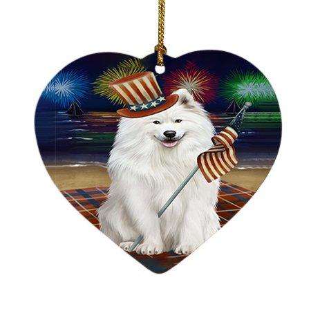 4th of July Independence Day Firework Samoyed Dog Dog Heart Christmas Ornament HPOR48987
