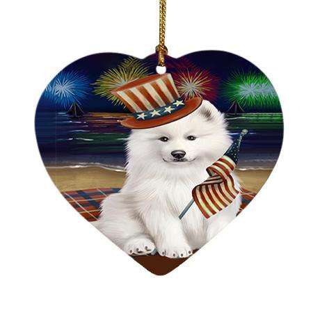 4th of July Independence Day Firework Samoyed Dog Dog Heart Christmas Ornament HPOR48989
