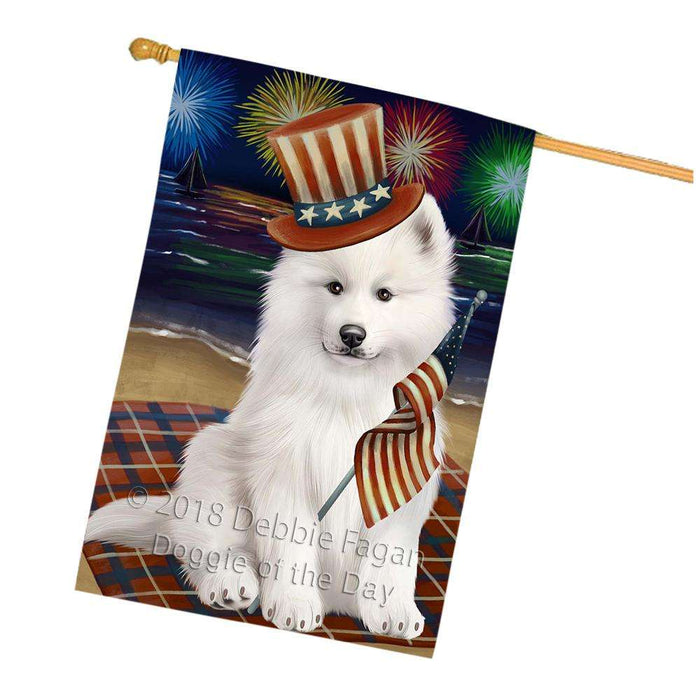 4th of July Independence Day Firework Samoyed Dog Dog House Flag FLG48954