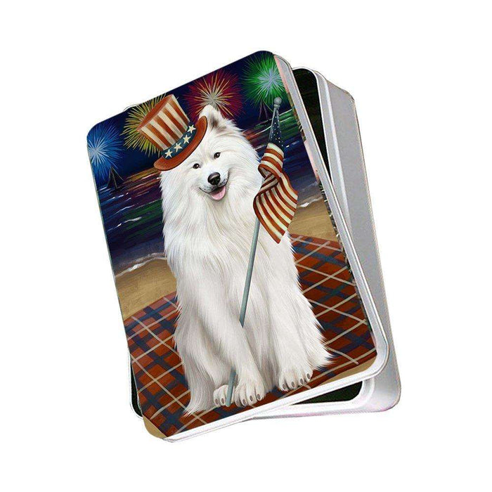 4th of July Independence Day Firework Samoyed Dog Dog Photo Storage Tin PITN48987