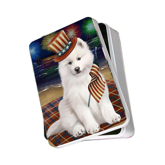 4th of July Independence Day Firework Samoyed Dog Dog Photo Storage Tin PITN48989