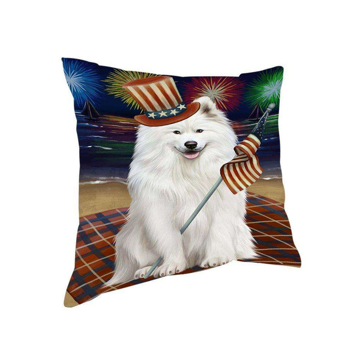 4th of July Independence Day Firework Samoyed Dog Pillow PIL51804
