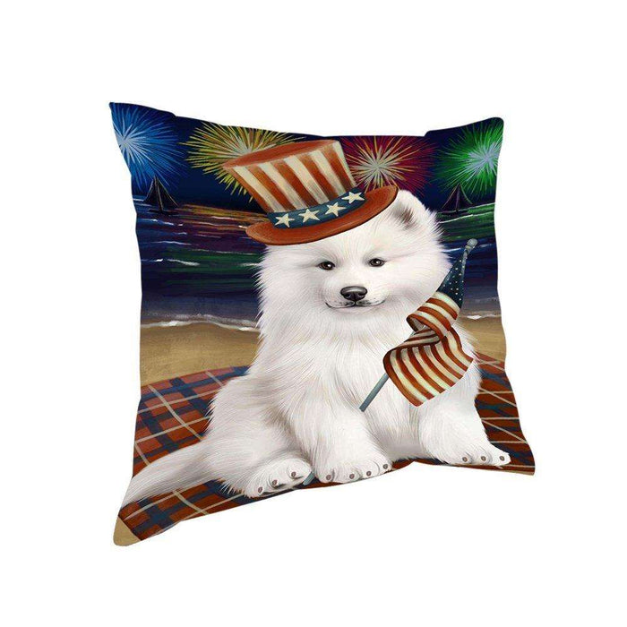 4th of July Independence Day Firework Samoyed Dog Pillow PIL51812