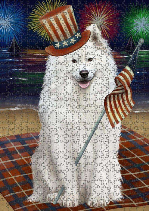 4th of July Independence Day Firework Samoyed Dog Puzzle with Photo Tin PUZL51144