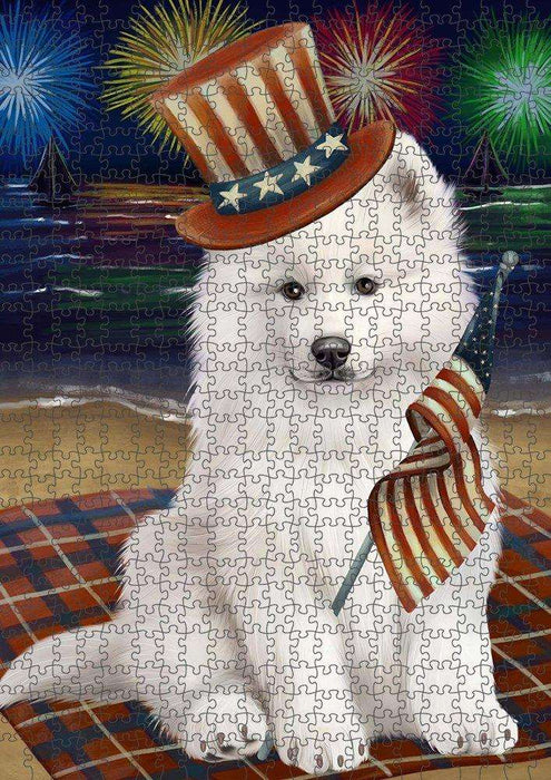 4th of July Independence Day Firework Samoyed Dog Puzzle with Photo Tin PUZL51150