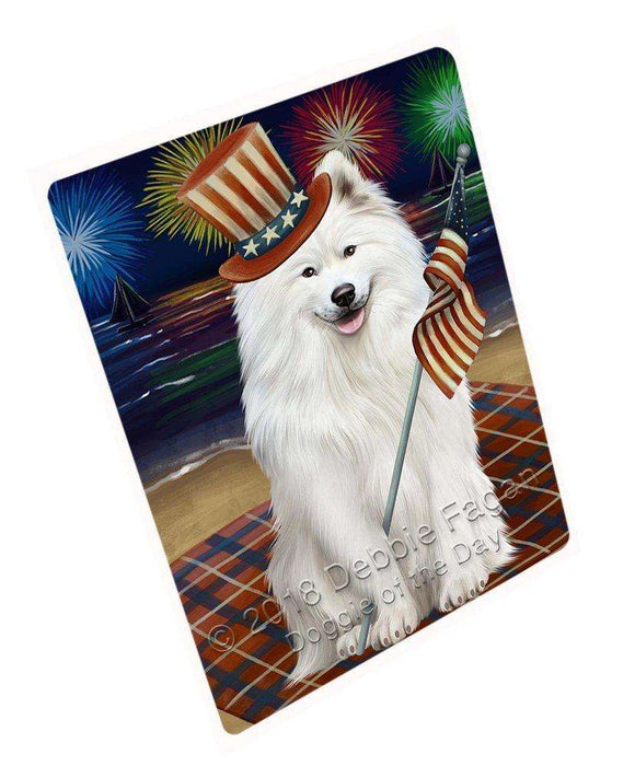 4th of July Independence Day Firework Samoyed Dog Tempered Cutting Board C50829