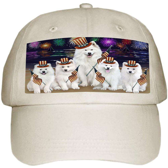 4th of July Independence Day Firework Samoyed Dogs Ball Hat Cap HAT50697