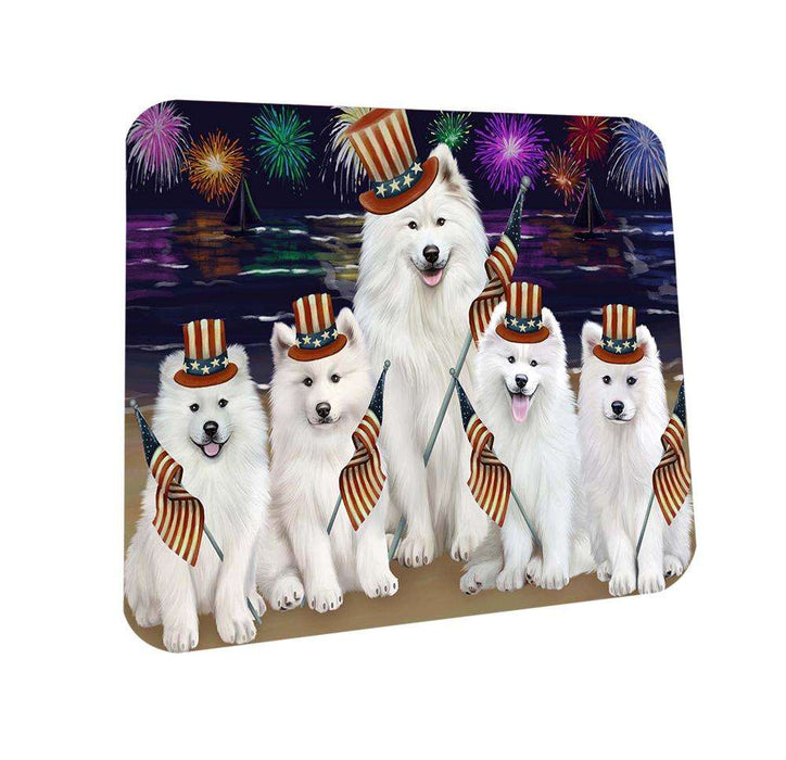 4th of July Independence Day Firework Samoyed Dogs Dog Coasters Set of 4 CST48947