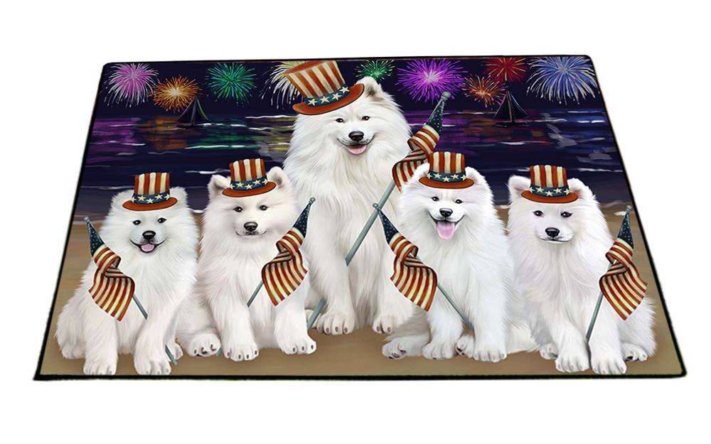 4th of July Independence Day Firework Samoyed Dogs Dog Floormat FLMS49464