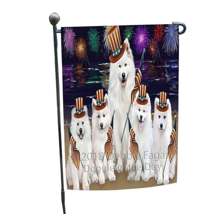 4th of July Independence Day Firework Samoyed Dogs Dog Garden Flag GFLG48897