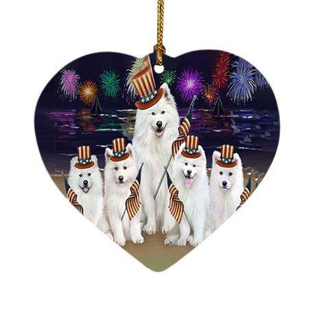 4th of July Independence Day Firework Samoyed Dogs Dog Heart Christmas Ornament HPOR48988