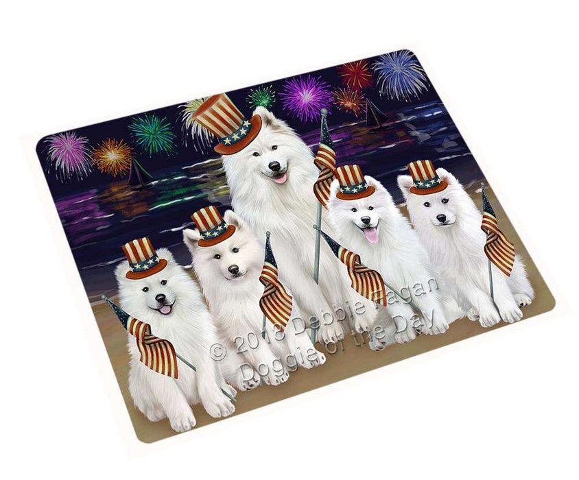 4th of July Independence Day Firework  Samoyed Dogs Large Refrigerator / Dishwasher Magnet RMAG53664