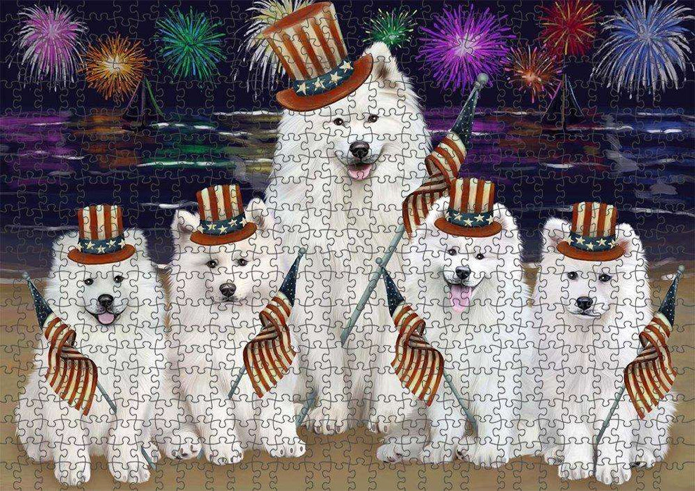 4th of July Independence Day Firework Samoyed Dogs Puzzle with Photo Tin PUZL51147